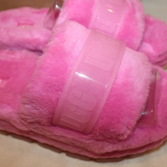 NIB UGG FLUFFITA WEDGE SLIP ON SHEARLING SLIP ON SLIPPER SANDALS PINK - Picture 4 of 8